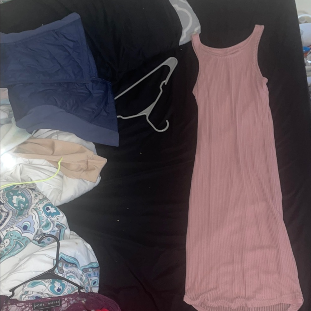 Pink Sleeveless Ribbed Dress